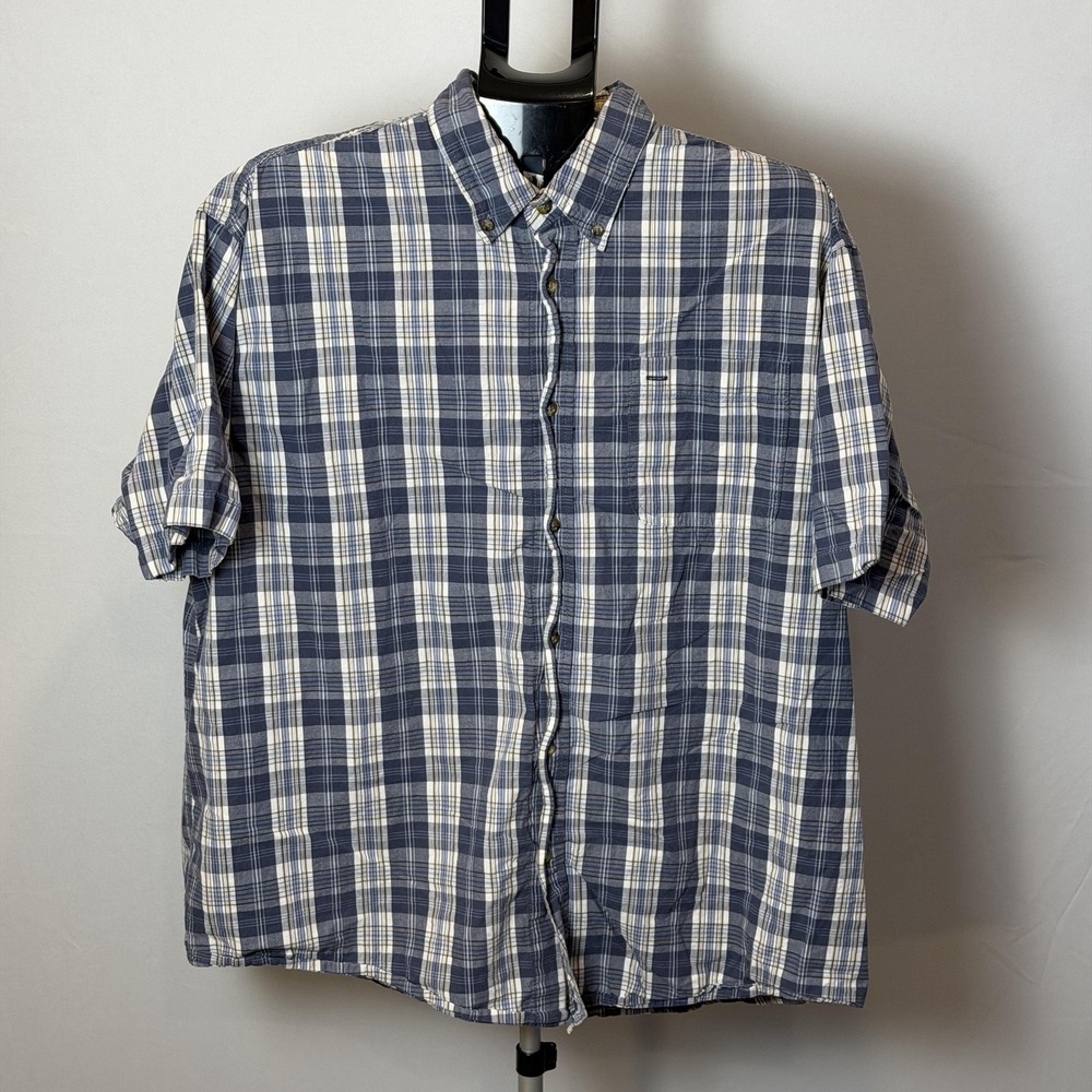 Wrangler Hero Shirt‎ Mens XL Blue Plaid Button Down Short Sleeve Cotton Casual